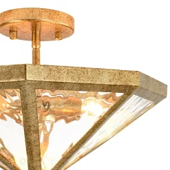 Distressed Gold Geometric Water Glass Cage Semi Flush Mount