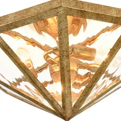 Distressed Gold Geometric Water Glass Cage Semi Flush Mount