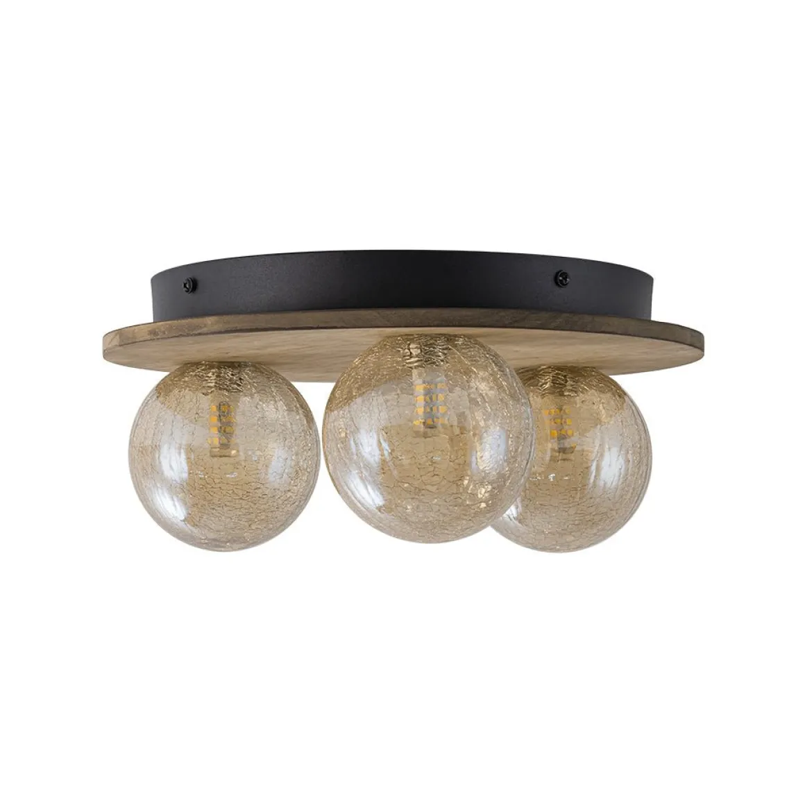 Farmhouse Amber Textured Glass Wooden Round Ceiling Light