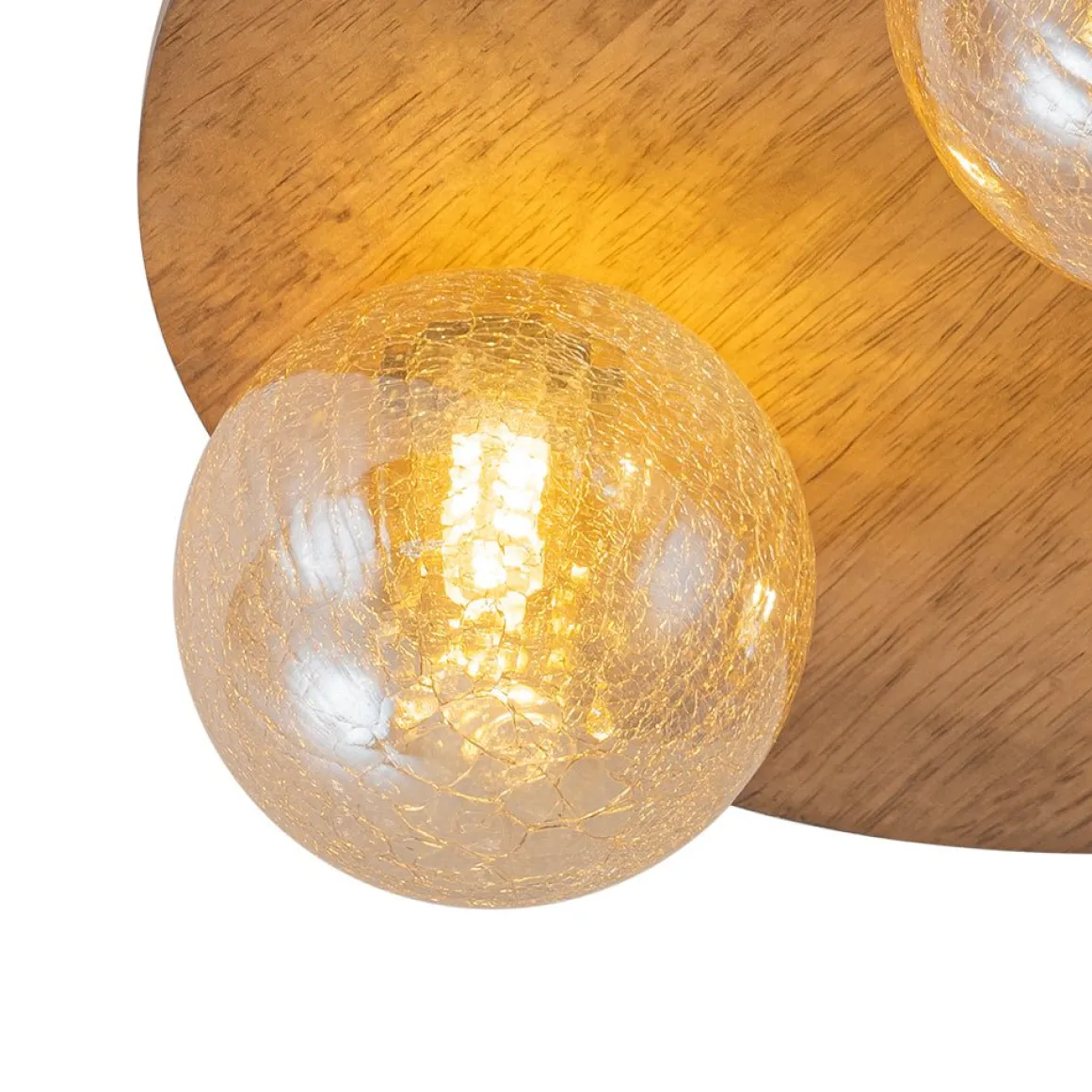 Farmhouse Amber Textured Glass Wooden Round Ceiling Light