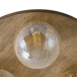 Farmhouse Amber Textured Glass Wooden Round Ceiling Light
