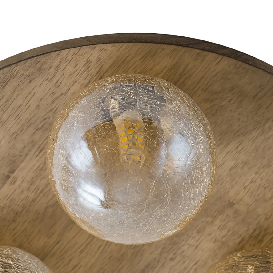 Farmhouse Amber Textured Glass Wooden Round Ceiling Light