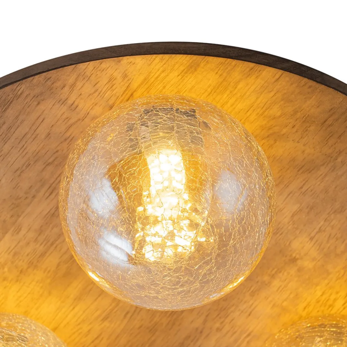 Farmhouse Amber Textured Glass Wooden Round Ceiling Light