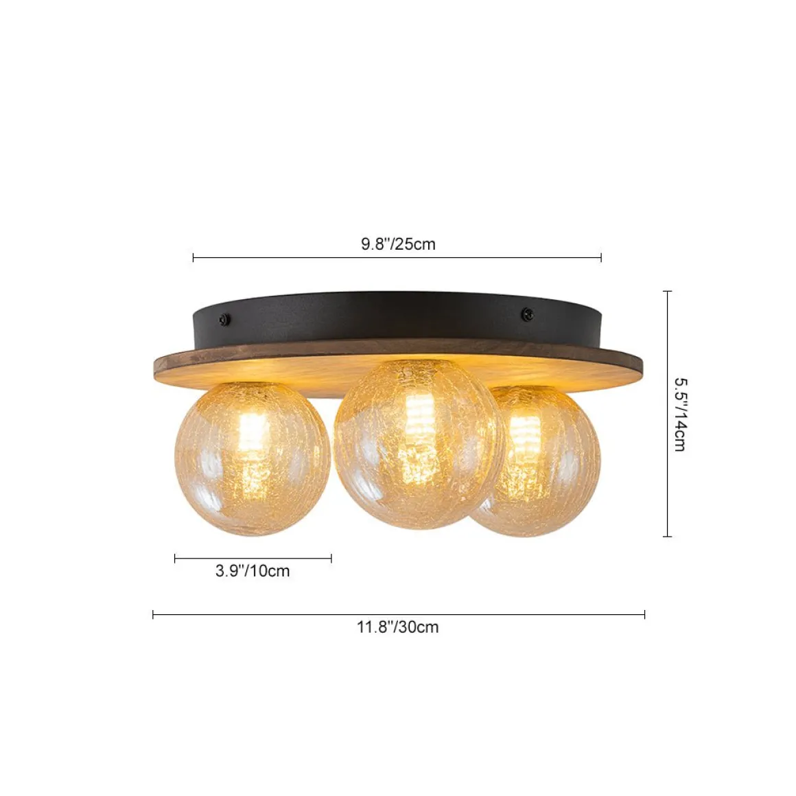 Farmhouse Amber Textured Glass Wooden Round Ceiling Light