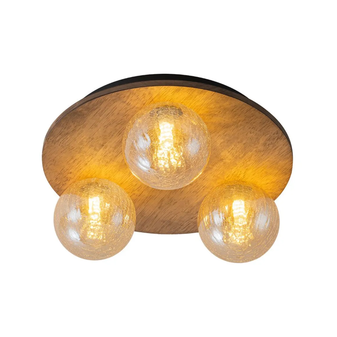 Farmhouse Amber Textured Glass Wooden Round Ceiling Light