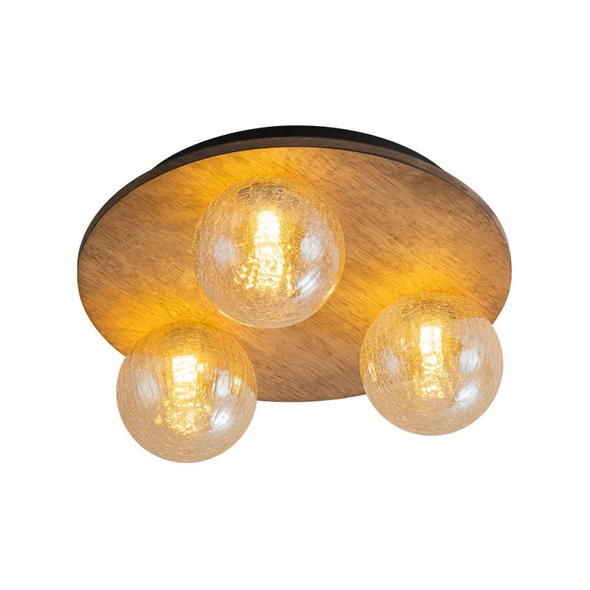 Farmhouse Amber Textured Glass Wooden Round Ceiling Light