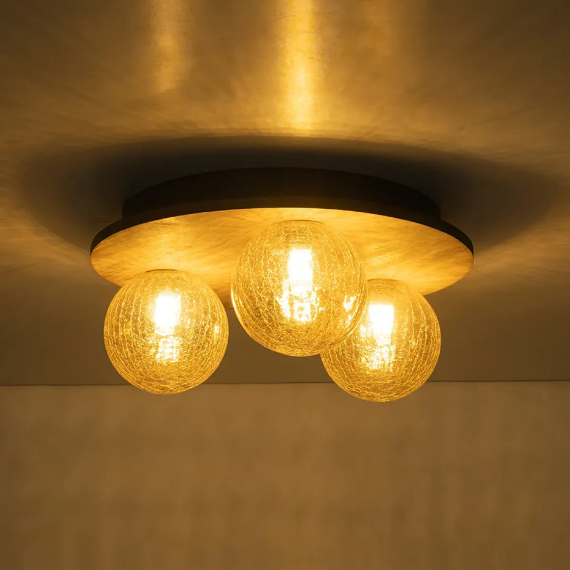Farmhouse Amber Textured Glass Wooden Round Ceiling Light