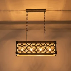 Farmhouse Antique Wooden Rectangle Box Linear Chandelier