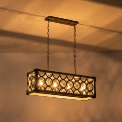 Farmhouse Antique Wooden Rectangle Box Linear Chandelier
