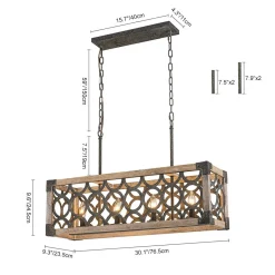 Farmhouse Antique Wooden Rectangle Box Linear Chandelier