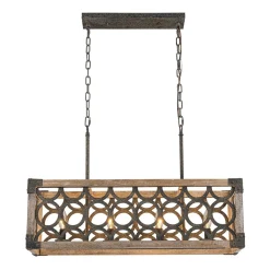 Farmhouse Antique Wooden Rectangle Box Linear Chandelier
