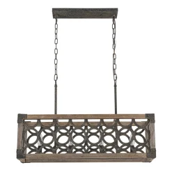Farmhouse Antique Wooden Rectangle Box Linear Chandelier