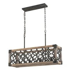 Farmhouse Antique Wooden Rectangle Box Linear Chandelier