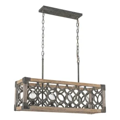Farmhouse Antique Wooden Rectangle Box Linear Chandelier