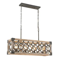 Farmhouse Antique Wooden Rectangle Box Linear Chandelier