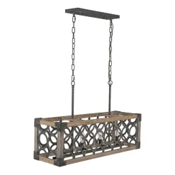 Farmhouse Antique Wooden Rectangle Box Linear Chandelier