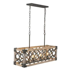 Farmhouse Antique Wooden Rectangle Box Linear Chandelier