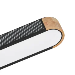 Farmhouse Black Mesh Wood Dimmable LED Oval Ceiling Light