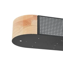 Farmhouse Black Mesh Wood Dimmable LED Oval Ceiling Light