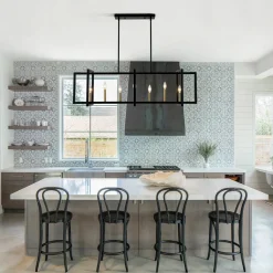Farmhouse Candle Style Linear Rectangular Cage Island Chandelier