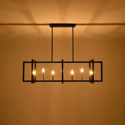 Farmhouse Candle Style Linear Rectangular Cage Island Chandelier
