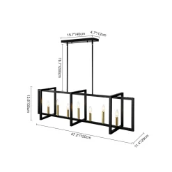 Farmhouse Candle Style Linear Rectangular Cage Island Chandelier
