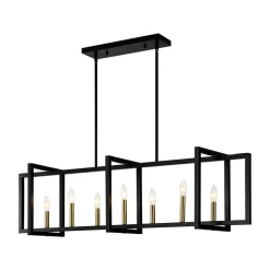 Farmhouse Candle Style Linear Rectangular Cage Island Chandelier