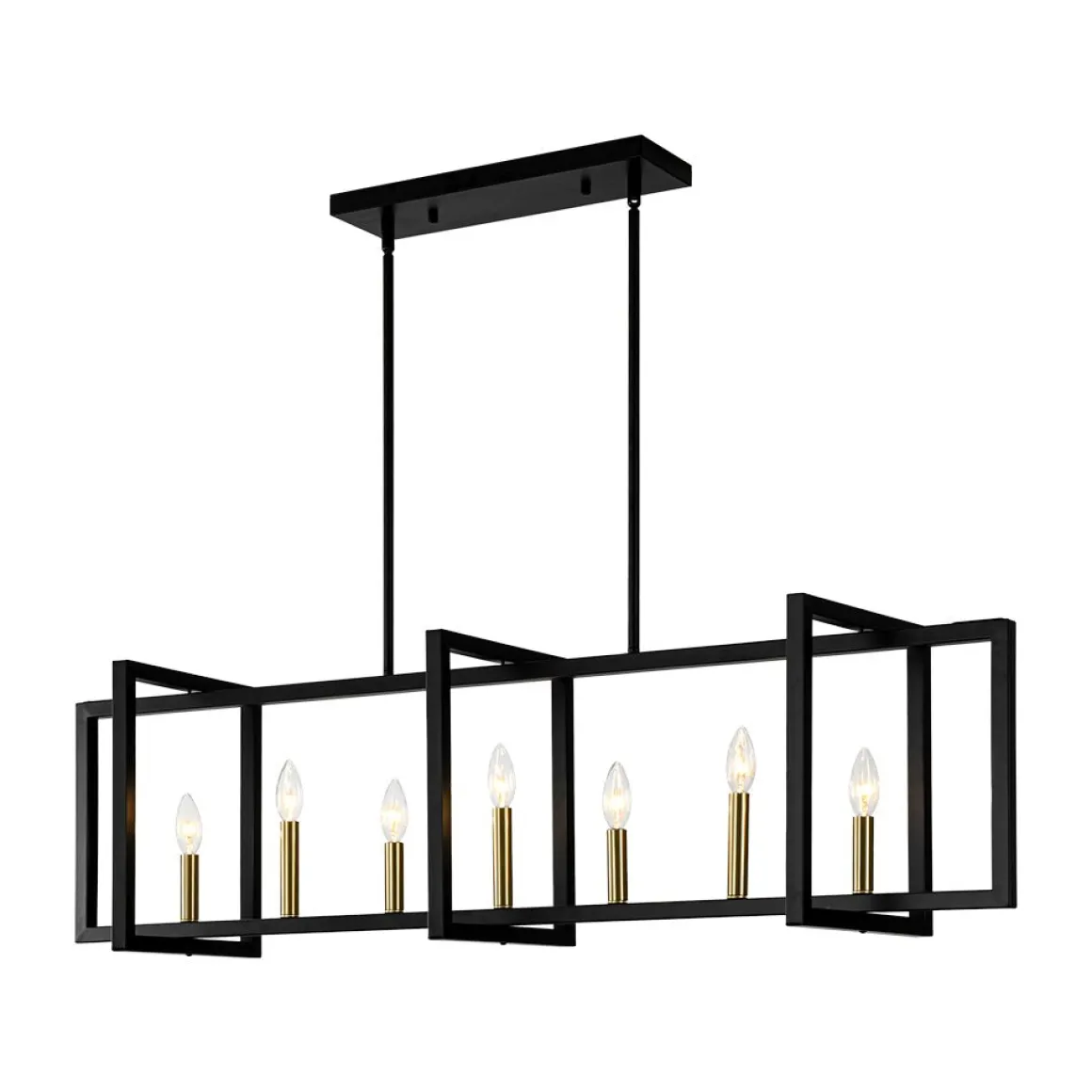 Farmhouse Candle Style Linear Rectangular Cage Island Chandelier
