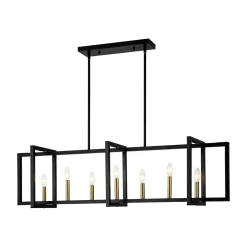 Farmhouse Candle Style Linear Rectangular Cage Island Chandelier