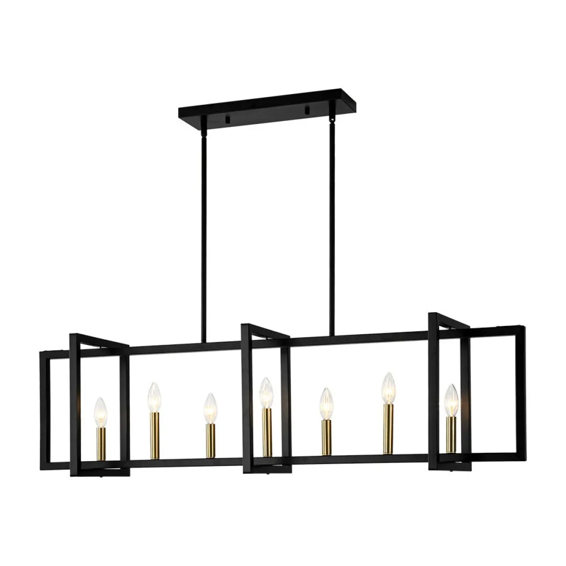 Farmhouse Candle Style Linear Rectangular Cage Island Chandelier