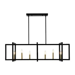 Farmhouse Candle Style Linear Rectangular Cage Island Chandelier