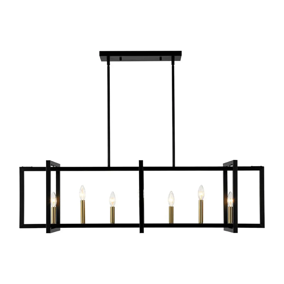 Farmhouse Candle Style Linear Rectangular Cage Island Chandelier