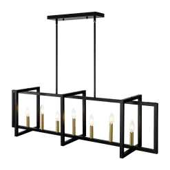 Farmhouse Candle Style Linear Rectangular Cage Island Chandelier