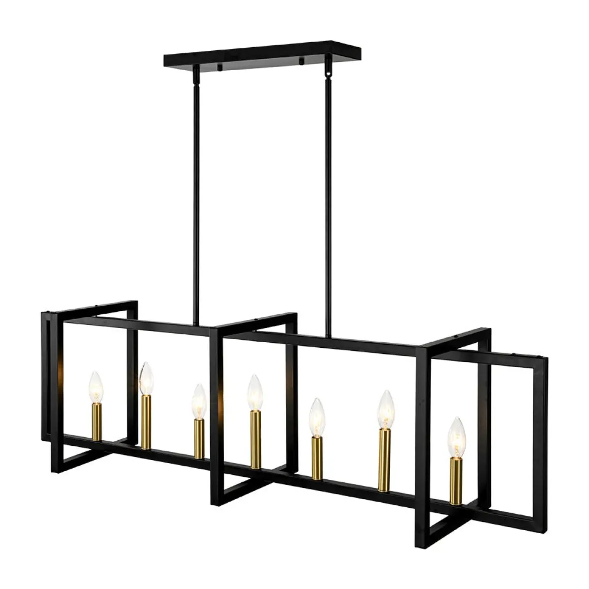 Farmhouse Candle Style Linear Rectangular Cage Island Chandelier