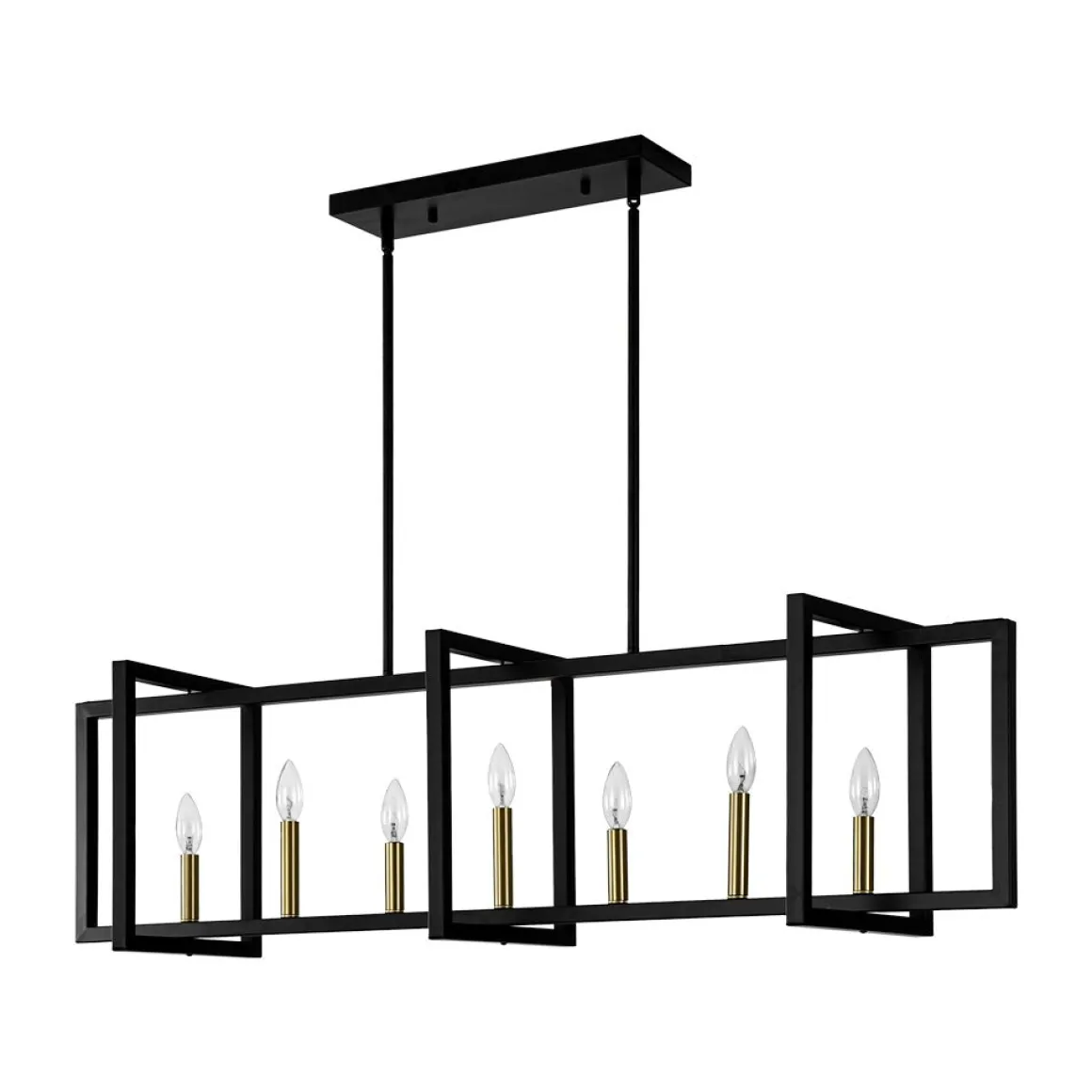 Farmhouse Candle Style Linear Rectangular Cage Island Chandelier