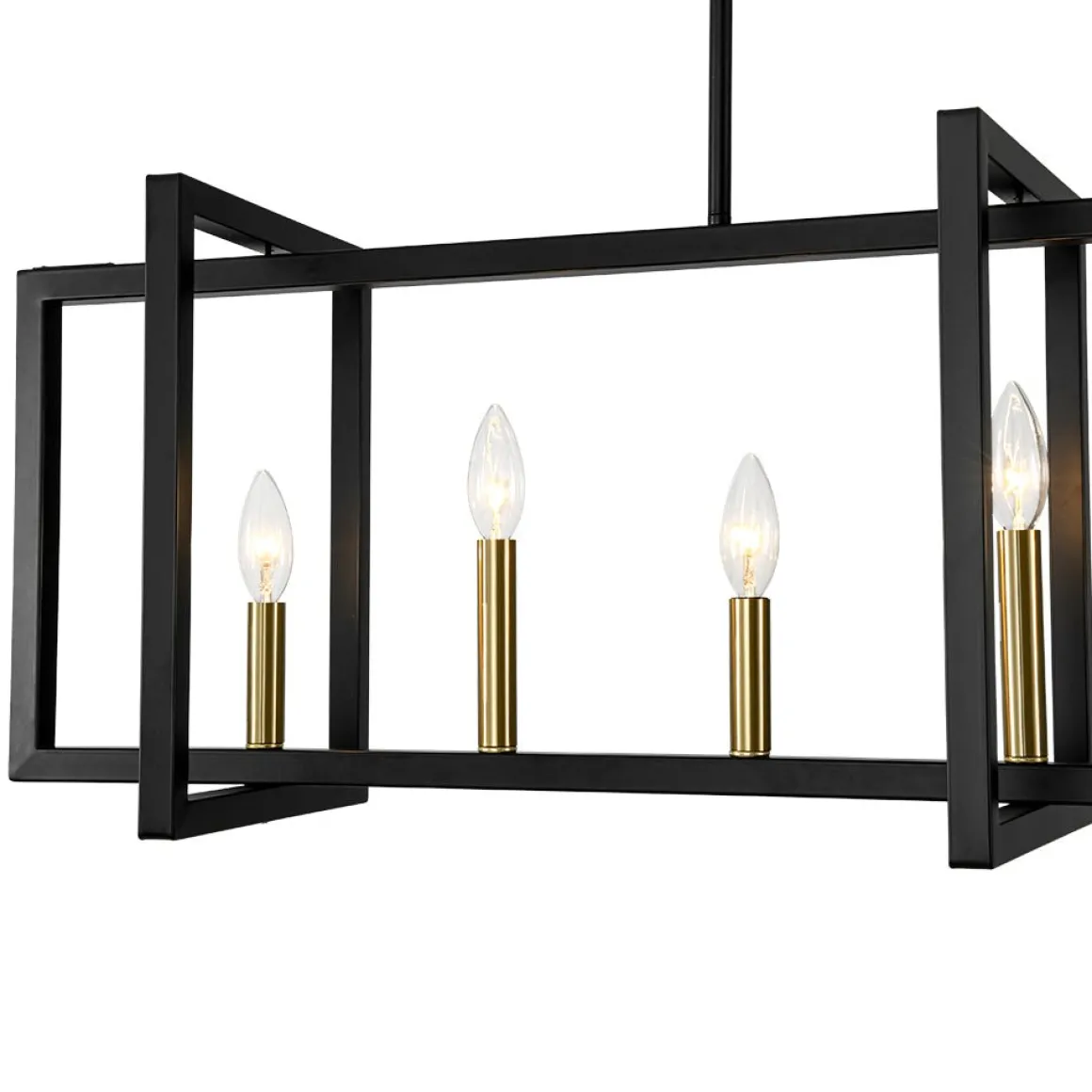 Farmhouse Candle Style Linear Rectangular Cage Island Chandelier