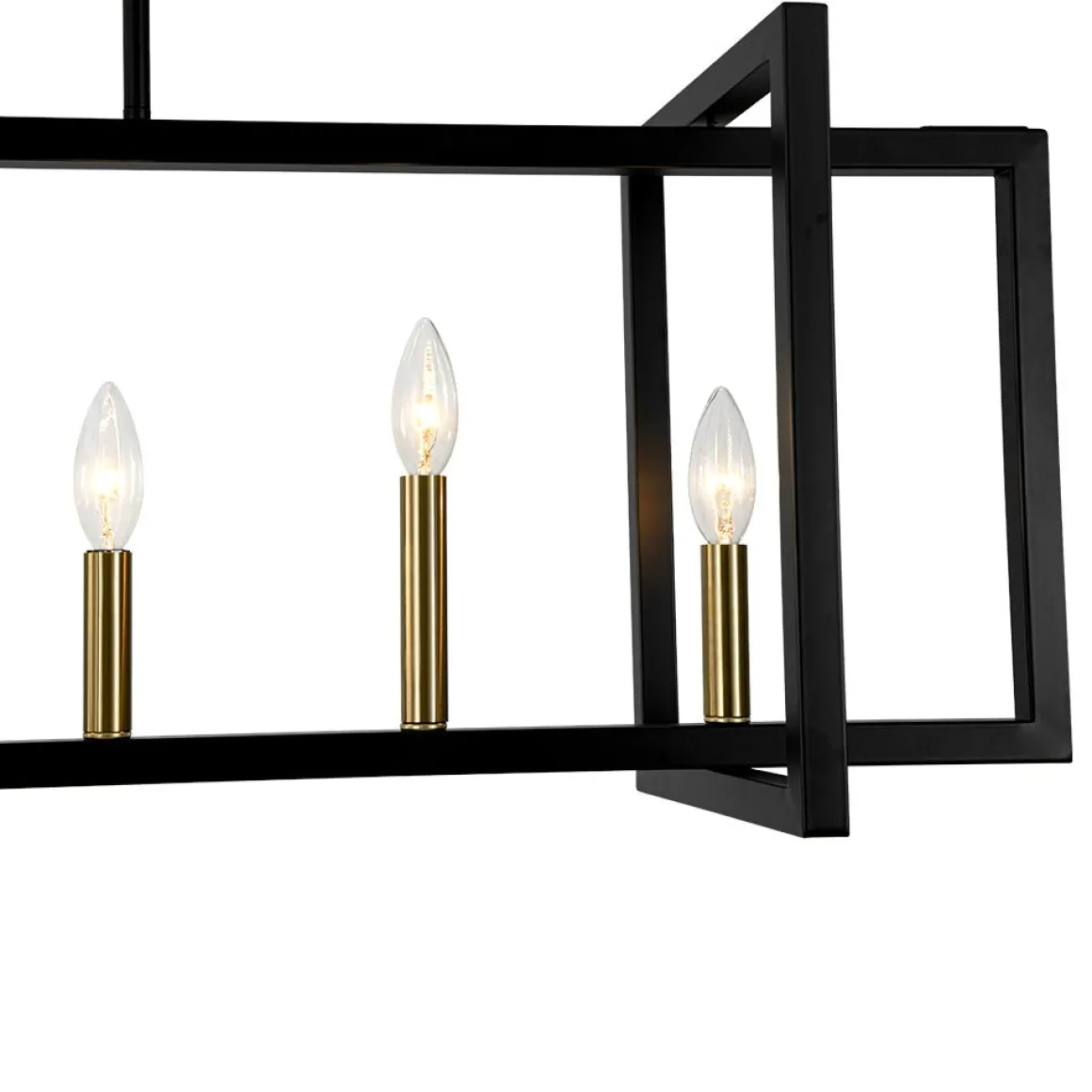 Farmhouse Candle Style Linear Rectangular Cage Island Chandelier