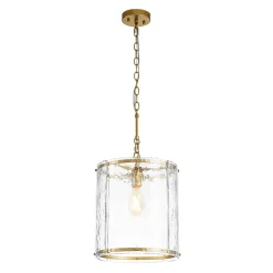 Farmhouse Clear Textured Glass Cylinder Cage Pendant