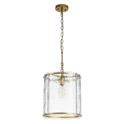 Farmhouse Clear Textured Glass Cylinder Cage Pendant