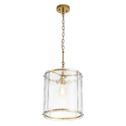 Farmhouse Clear Textured Glass Cylinder Cage Pendant
