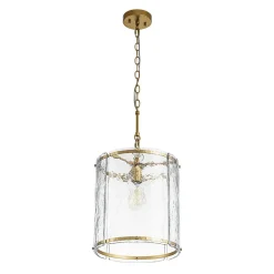 Farmhouse Clear Textured Glass Cylinder Cage Pendant