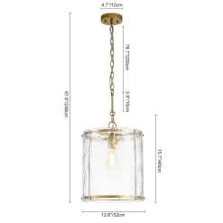 Farmhouse Clear Textured Glass Cylinder Cage Pendant