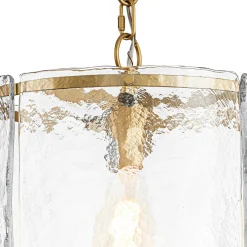Farmhouse Clear Textured Glass Cylinder Cage Pendant