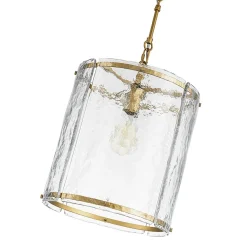 Farmhouse Clear Textured Glass Cylinder Cage Pendant