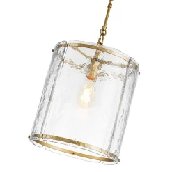 Farmhouse Clear Textured Glass Cylinder Cage Pendant