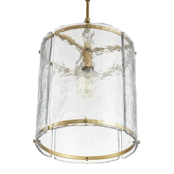 Farmhouse Clear Textured Glass Cylinder Cage Pendant