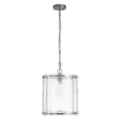 Farmhouse Clear Textured Glass Cylinder Cage Pendant