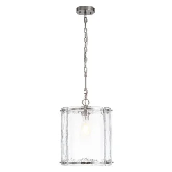 Farmhouse Clear Textured Glass Cylinder Cage Pendant