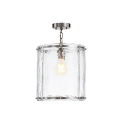 Farmhouse Clear Textured Glass Cylinder Cage Pendant
