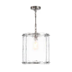 Farmhouse Clear Textured Glass Cylinder Cage Pendant